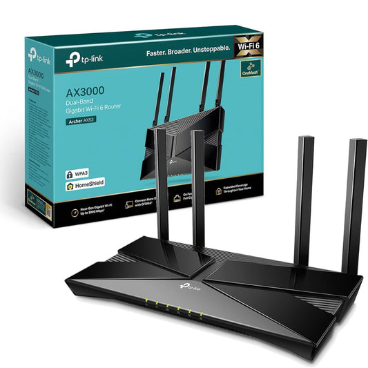 TP-Link Archer AX53 AX3000Mbps Dual-Band WiFi 6 Router, Fast Full Gigabit Ports, Ultra-Low Latency, EasyMesh Compatible, WPA3, Optimal for Gaming, Works with Alexa, Client & Server VPN