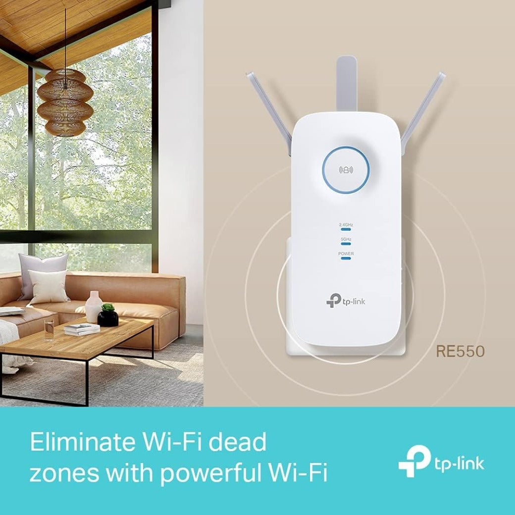 TP-Link RE550 AC1900 WiFi Extender Booster, Dual Band WiFi Booster, 3 Antennas, Gigabit Ethernet Port, Intelligent Monitor, AP Mode, APP Control, Ultimate Compatibility WiFi Mesh, Easy Setup