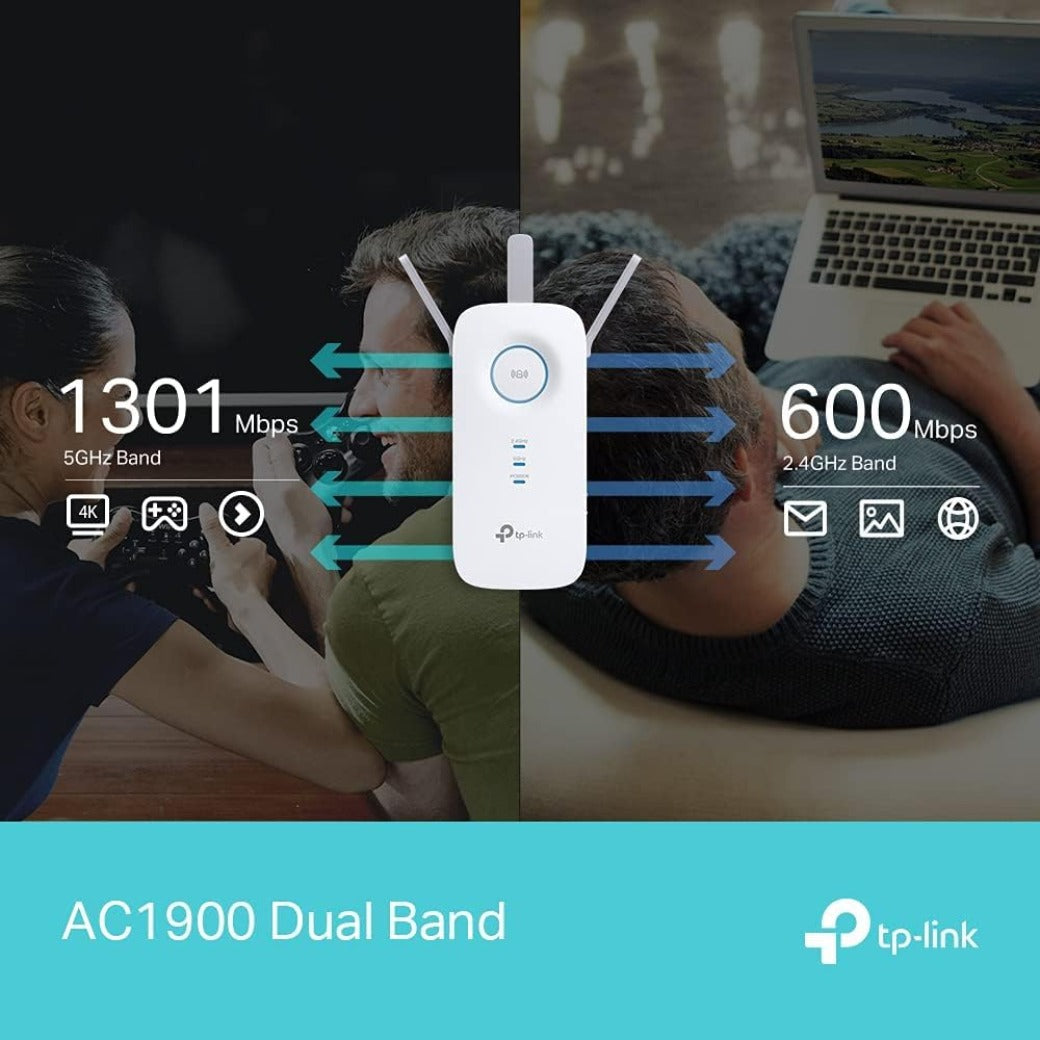 TP-Link RE550 AC1900 WiFi Extender Booster, Dual Band WiFi Booster, 3 Antennas, Gigabit Ethernet Port, Intelligent Monitor, AP Mode, APP Control, Ultimate Compatibility WiFi Mesh, Easy Setup