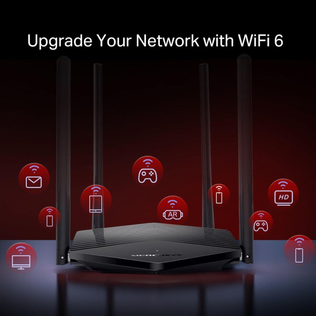 MERCUSYS MR60X Router WiFi 6 AX1500Mbps, Gigabit Ethernet Ports, TP-Link WiFi Router, Overall Security Protection, Easy Setup, Internet Booster, Power Saving, App Control