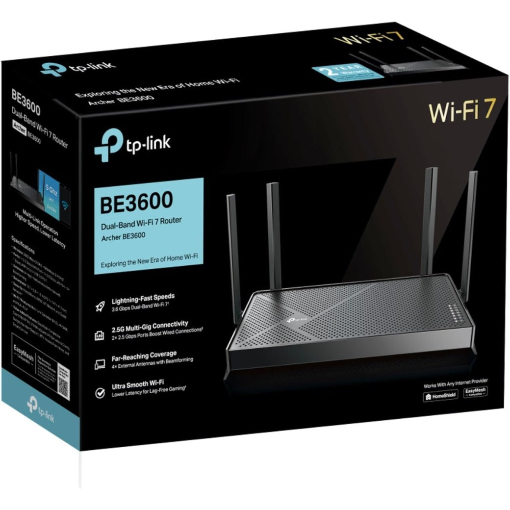 TP-Link Archer BE3600 Router WiFi 7 BE3600Mbps, WiFi Router, 2.5G Ports, USB 3.0 Port, Maximized Coverage, VPN Router, Internet Booster Routers, WiFi Booster, HomeShield Security, Easy Setup,EasyMesh