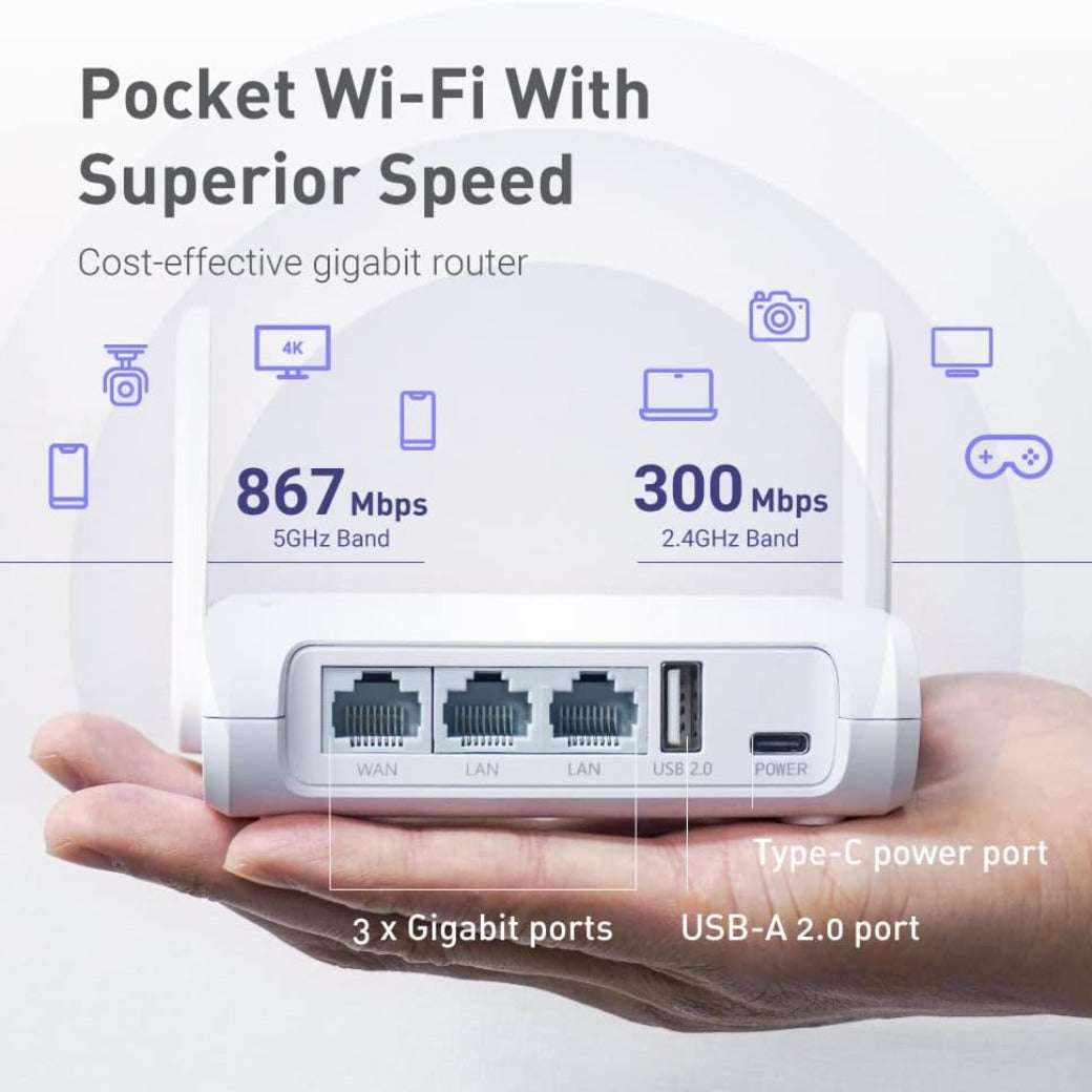 GL.iNet GL-SFT1200 (Opal) Portable Wifi Router for Travel, Wireless Access Point, Pocket Wifi 5 Abroad, Secure Vpn Router, Mobile Wireless Routers for Modem, Mini Routers for Hotel, Plane, Openwrt