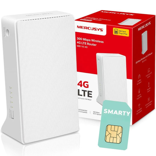 MERCUSYS MB110-4G N300 WiFi 4G Router with Free SIM card, TP-Link 300Mbps Wireless WiFi Router with Sim Slot, Plug & Play, Ethernet Port, Superfast 4G LTE Speed, 4G External Antenna Ports, App Control