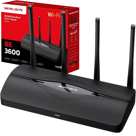 MERCUSYS MR27BE BE3600Mbps Dual Band WiFi 7 Router, 2x 2.5 Gbps Ports, 4K-QAM And MLO, WiFi Router with 4x High Gain Antennas for Maximized Coverage, 160 MHz, EasyMesh-Compatible