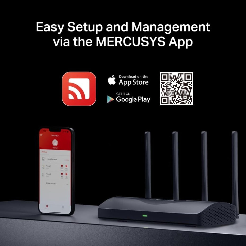 MERCUSYS MR27BE BE3600Mbps Dual Band WiFi 7 Router, 2x 2.5 Gbps Ports, 4K-QAM And MLO, WiFi Router with 4x High Gain Antennas for Maximized Coverage, 160 MHz, EasyMesh-Compatible