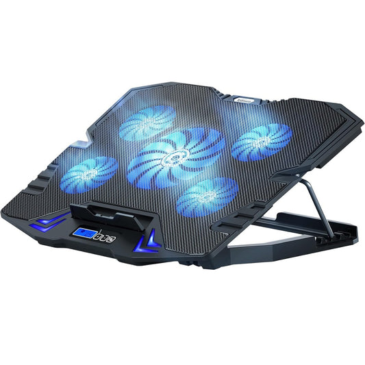 TopMate C5 Laptop Cooling Pad Gaming Notebook Cooler, Laptop Fan Cooling Stand Adjustable Height with 5 Quiet Fans Blue LED Light, Computer Chill Mat with LCD Controller, for 10-15.6 Inch Laptops