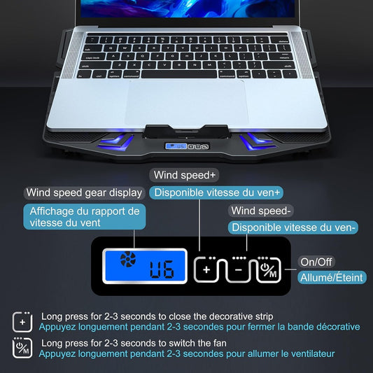 TopMate C5 Laptop Cooling Pad Gaming Notebook Cooler, Laptop Fan Cooling Stand Adjustable Height with 5 Quiet Fans Blue LED Light, Computer Chill Mat with LCD Controller, for 10-15.6 Inch Laptops