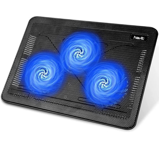 havit Cooling Pad 12"-17" Laptop air Cooler with 3 Ultra Quiet Fans, Ergonomic Comfort Notebook Cooler with 2 USB Ports, HV-F2056, Black & Blue