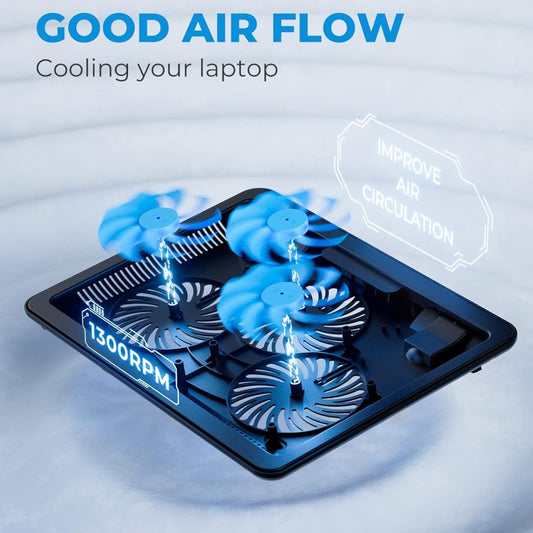 havit Cooling Pad 12"-17" Laptop air Cooler with 3 Ultra Quiet Fans, Ergonomic Comfort Notebook Cooler with 2 USB Ports, HV-F2056, Black & Blue