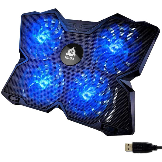 KLIM Wind Laptop Cooling Pad - More than 500 000 units sold - New Version - The Most Powerful Rapid Action Cooling Fan - Laptop Stand with 4 Cooling Fans at 1200 RPM - USB Fan - PS5 PS4 - Blue