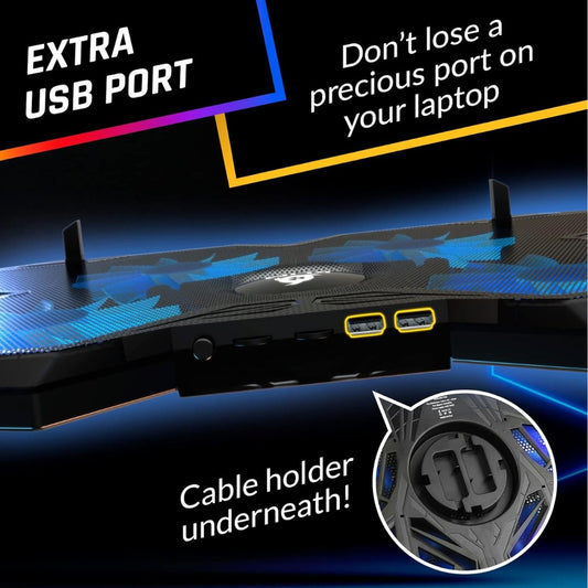 KLIM Wind Laptop Cooling Pad - More than 500 000 units sold - New Version - The Most Powerful Rapid Action Cooling Fan - Laptop Stand with 4 Cooling Fans at 1200 RPM - USB Fan - PS5 PS4 - Blue
