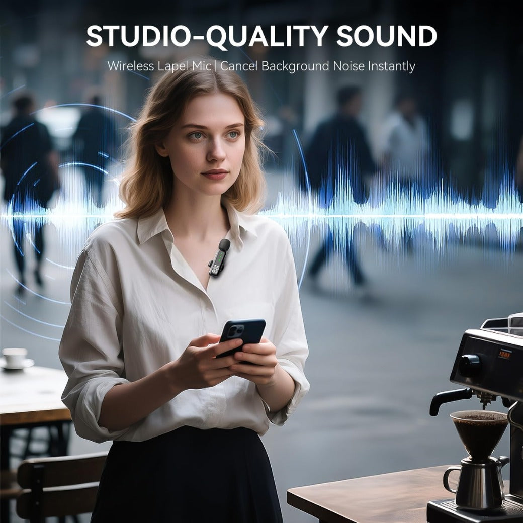 Wireless Lavalier Microphone with LED Display, Lavalier Microphones Clip on Mic With Noise Reduction, for Video Recording, Tiktok, Youtube, Vlog Podcast Content Creator (Shiny black)