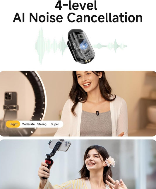 MAONO Wireless Microphone for iPhone 17/16/15 & Android, USB-C Wireless Mini Mic with Pro Sound, Noise Cancellation, AI Voice Changer, 30h Battery for Video Recording Vlog TikTok YouTube,Wave T1 Mini