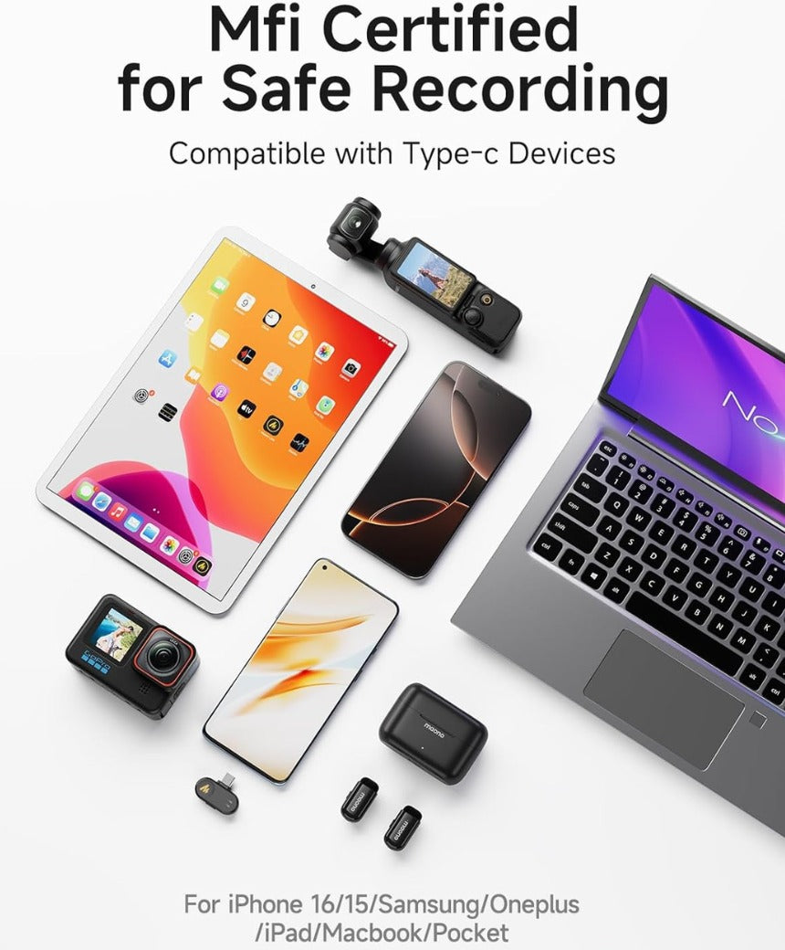 MAONO Wireless Microphone for iPhone 17/16/15 & Android, USB-C Wireless Mini Mic with Pro Sound, Noise Cancellation, AI Voice Changer, 30h Battery for Video Recording Vlog TikTok YouTube,Wave T1 Mini