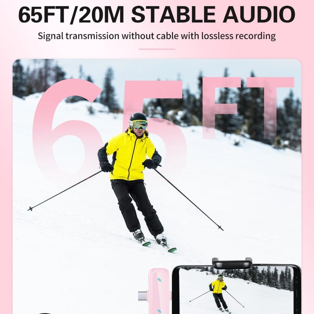 Wireless Mini Lavalier Lapel Microphone for iPhone iPad & Android Phone, 2 in 1 Lapel Mic for Video Recording - Clip on Dual Mics with Noise Reduction for Video YouTube Tiktok Podcast Vlogging (Pink)