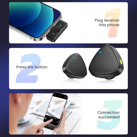 ByteWave Wireless Lavalier Microphone for iPhone Android, Bluetooth Mini Mic Phone Mic with Noise Reduction,Wireless Microphones Ideal for Vlog, TikTok Content Creator Equipment