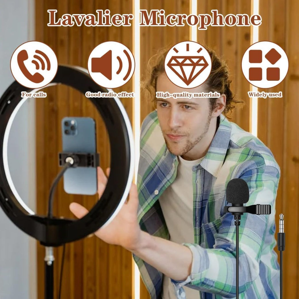 Lavalier Lapel Microphone Omnidirectional Clip-on Mic with 3.5mm Jack for Pc, Noise-Cancelling 3.5mm Condenser Wired Clip On Lavalier Mic for Recording, Podcasts, Video Calls & More