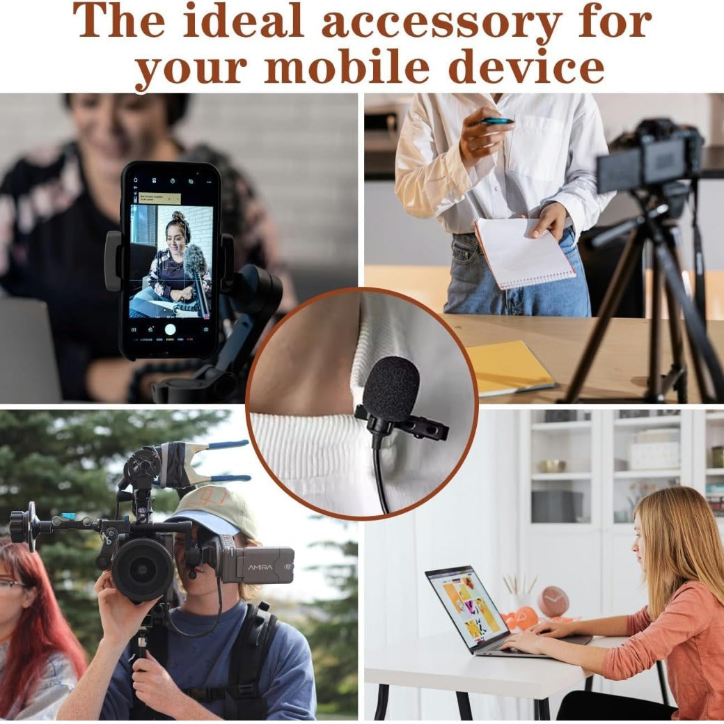 Lavalier Lapel Microphone Omnidirectional Clip-on Mic with 3.5mm Jack for Pc, Noise-Cancelling 3.5mm Condenser Wired Clip On Lavalier Mic for Recording, Podcasts, Video Calls & More