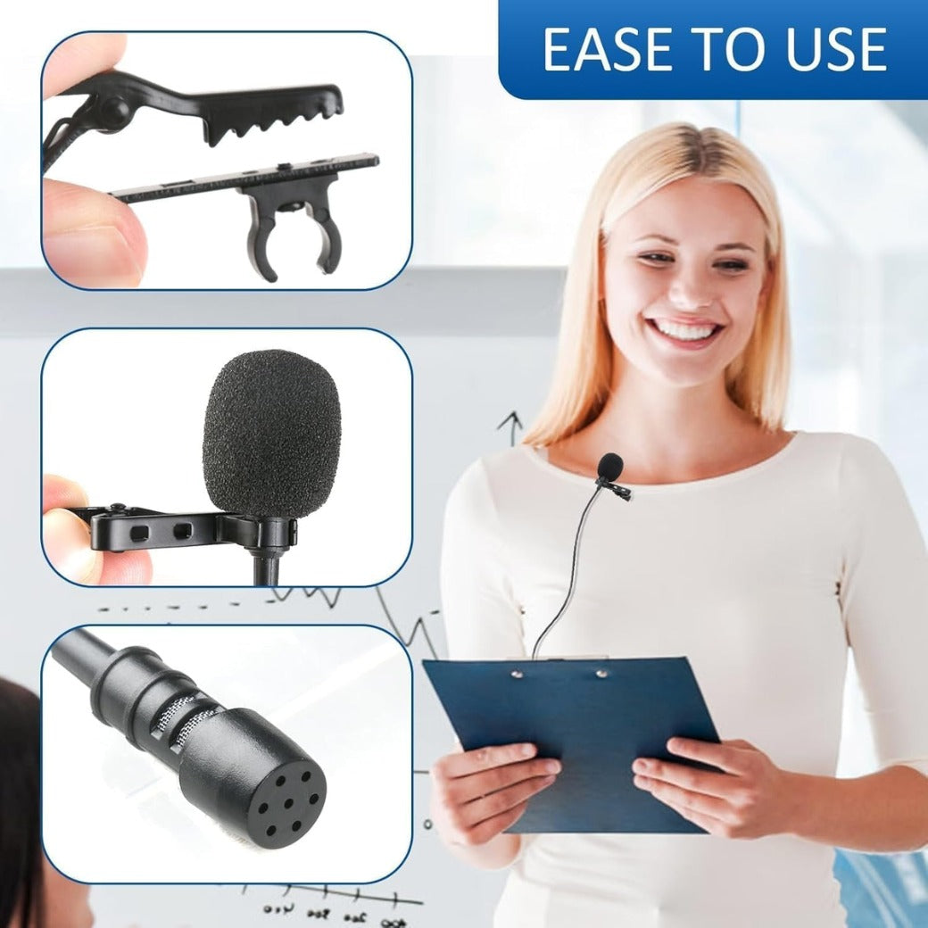 Lavalier Lapel Microphone Omnidirectional Clip-on Mic with 3.5mm Jack for Pc, Noise-Cancelling 3.5mm Condenser Wired Clip On Lavalier Mic for Recording, Podcasts, Video Calls & More