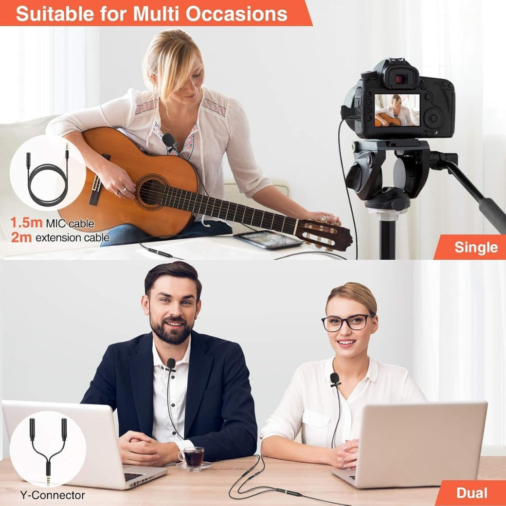 Lavalier Lapel Microphone Omnidirectional Clip-on Mic with 3.5mm Jack for Pc, Noise-Cancelling 3.5mm Condenser Wired Clip On Lavalier Mic for Recording, Podcasts, Video Calls & More