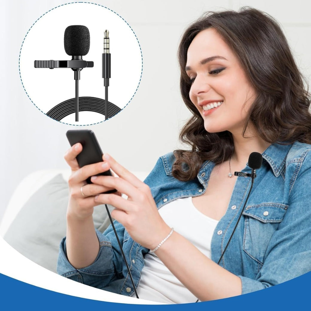 Lavalier Lapel Microphone Omnidirectional Clip-on Mic with 3.5mm Jack for Pc, Noise-Cancelling 3.5mm Condenser Wired Clip On Lavalier Mic for Recording, Podcasts, Video Calls & More
