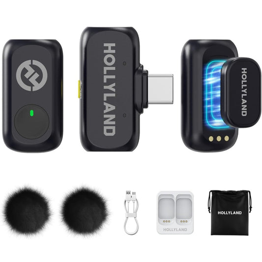 Hollyland LARK A1 Wireless Mini Microphone for iPhone15/16 & Android, Pure Sound, Noise Cancelling, Magnetic Microphone for YouTube, TikTok, Podcast, Vlogging for USB-C(2TX+1RX)