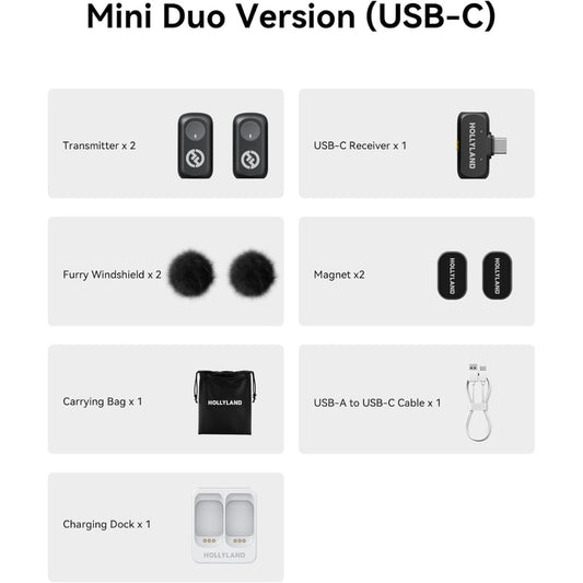 Hollyland LARK A1 Wireless Mini Microphone for iPhone15/16 & Android, Pure Sound, Noise Cancelling, Magnetic Microphone for YouTube, TikTok, Podcast, Vlogging for USB-C(2TX+1RX)