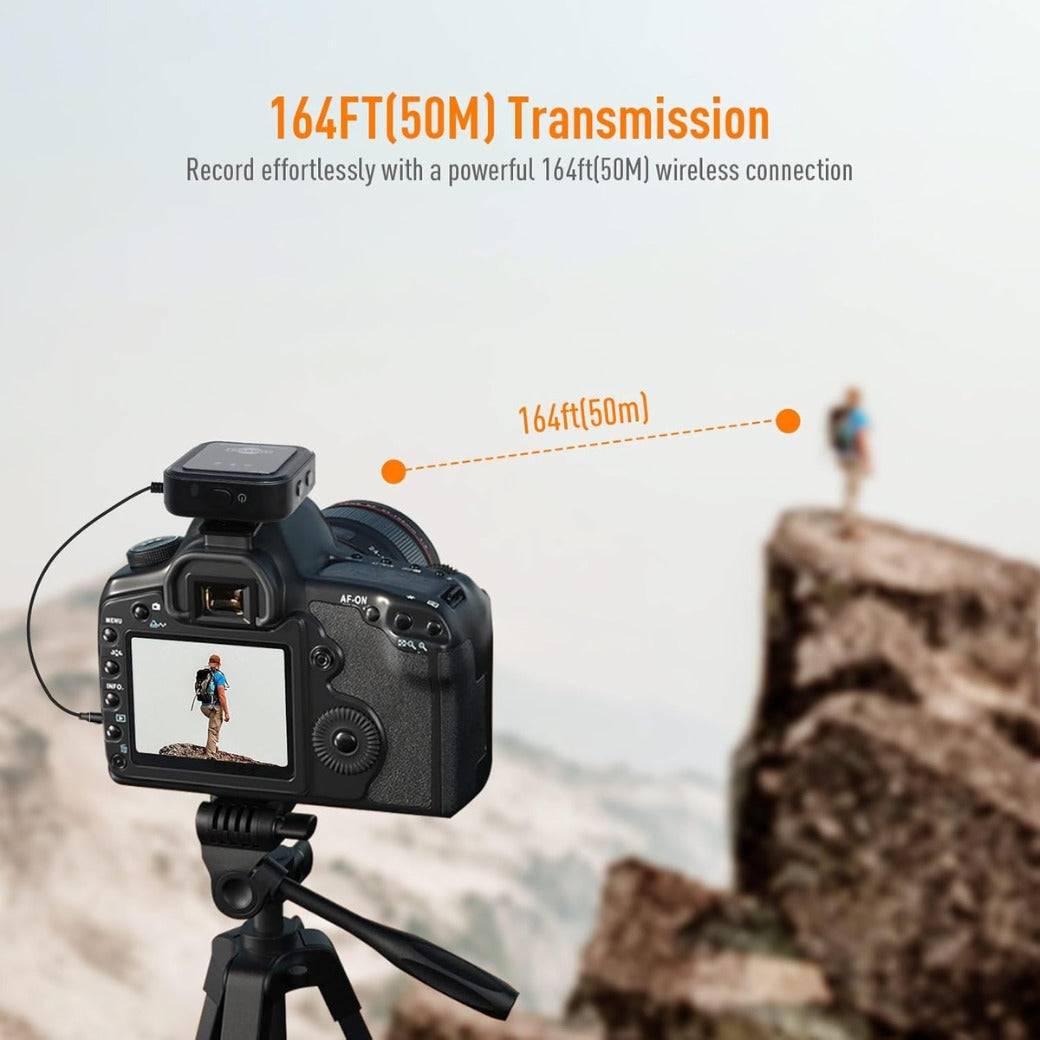 Wireless Lavalier Microphone for iPhone/Android/Camera, 2.4GHz Mini Clip On Microphone 50M Transmission, Noise Canceling Lapel Mic for Record Interview, Vlogs, YouTube, Tiktok