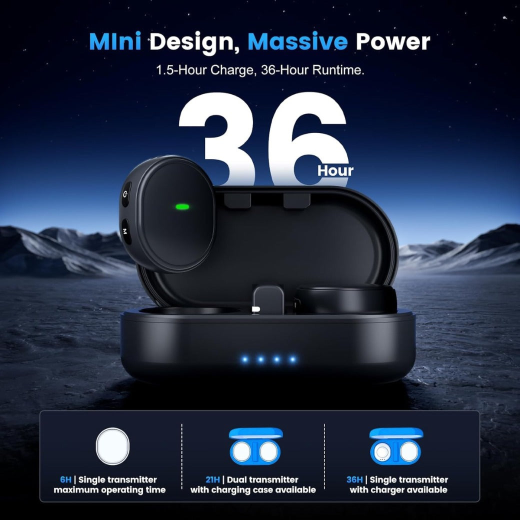Mini Wireless Microphone for iPhone & Android, 8g Mini Microphone Clip-On Mic with AI Noise Cancellation, 48kHz Hi-Fi Audio, 260ft Range, 36H Battery for YouTube, Vlogging & Live Streaming