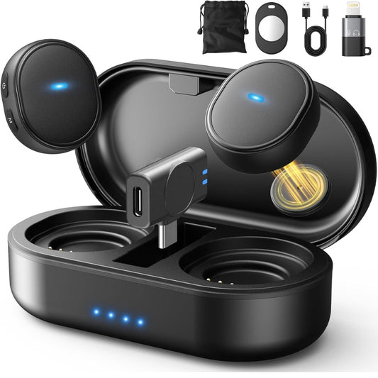 Mini Wireless Microphone for iPhone & Android, 8g Mini Microphone Clip-On Mic with AI Noise Cancellation, 48kHz Hi-Fi Audio, 260ft Range, 36H Battery for YouTube, Vlogging & Live Streaming