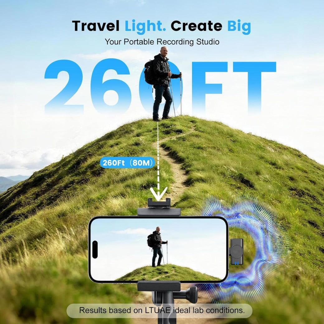 Mini Wireless Microphone for iPhone & Android, 8g Mini Microphone Clip-On Mic with AI Noise Cancellation, 48kHz Hi-Fi Audio, 260ft Range, 36H Battery for YouTube, Vlogging & Live Streaming