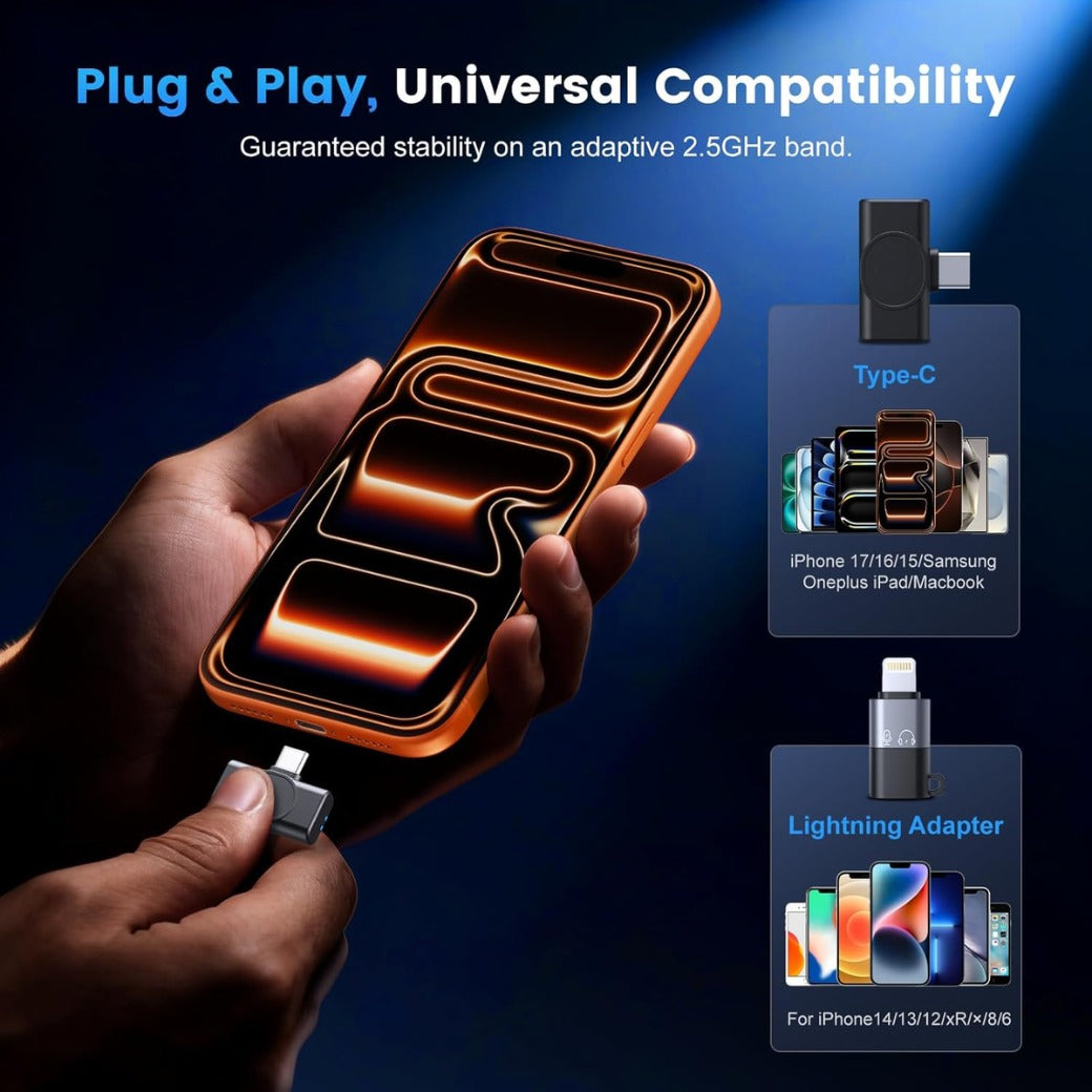 Mini Wireless Microphone for iPhone & Android, 8g Mini Microphone Clip-On Mic with AI Noise Cancellation, 48kHz Hi-Fi Audio, 260ft Range, 36H Battery for YouTube, Vlogging & Live Streaming