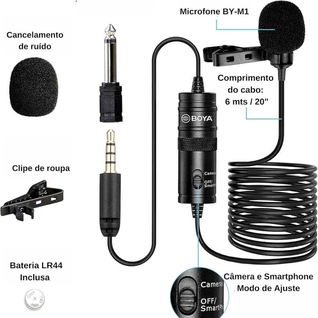 BOYA BY-M1 Clip-On Microphone for DSLR Camera/Smartphone/Camcorder/Audio Recorders - Black