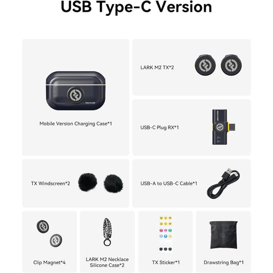 Hollyland Lark M2 Wireless Lavalier Microphone Compatible with Android Phones, iPhone 15, 300m Transmission Range, Hi-Fi Audio, Noise Cancelling, 30H Duration, Lapel Mic for Livestream Vlog-Black