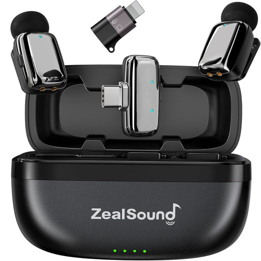 zealsound M6 Mini Wireless Lavalier Microphone for iPhone Android, 5g Lightweight Noise Cancelling Lapel Mic, 100m Range for Streaming, Vlogging, Video Recording, Interviews, Podcasts YouTube, TikTok