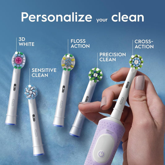 Oral-B Vitality Pro Electric Toothbrushes Adults, 1 Handle, 2 Oral B Electric Toothbrush Heads, 3 Brushing Modes Including Sensitive Plus, Rechargeable, 2 Pin UK Plug, Purple