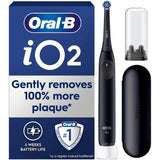 Oral-B iO2 Electric Toothbrush, 1 Gentle Care Toothbrush Head, 1 Travel Case, 1 Travel Refill Holder, Oral B Toothbrush Adults (Night Black), Designed by Braun, 2 Pin Plug