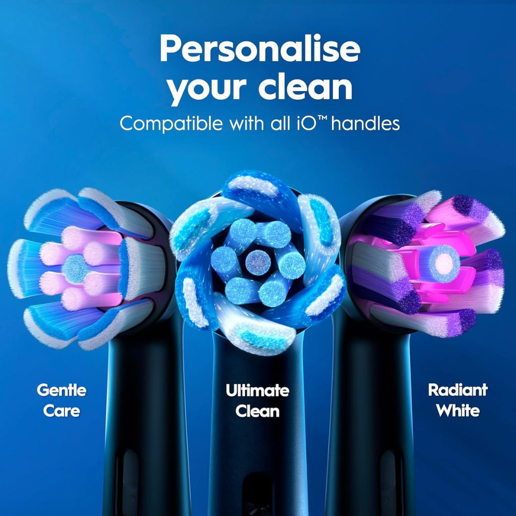 Oral-B iO2 Electric Toothbrush, 1 Gentle Care Toothbrush Head, 1 Travel Case, 1 Travel Refill Holder, Oral B Toothbrush Adults (Night Black), Designed by Braun, 2 Pin Plug