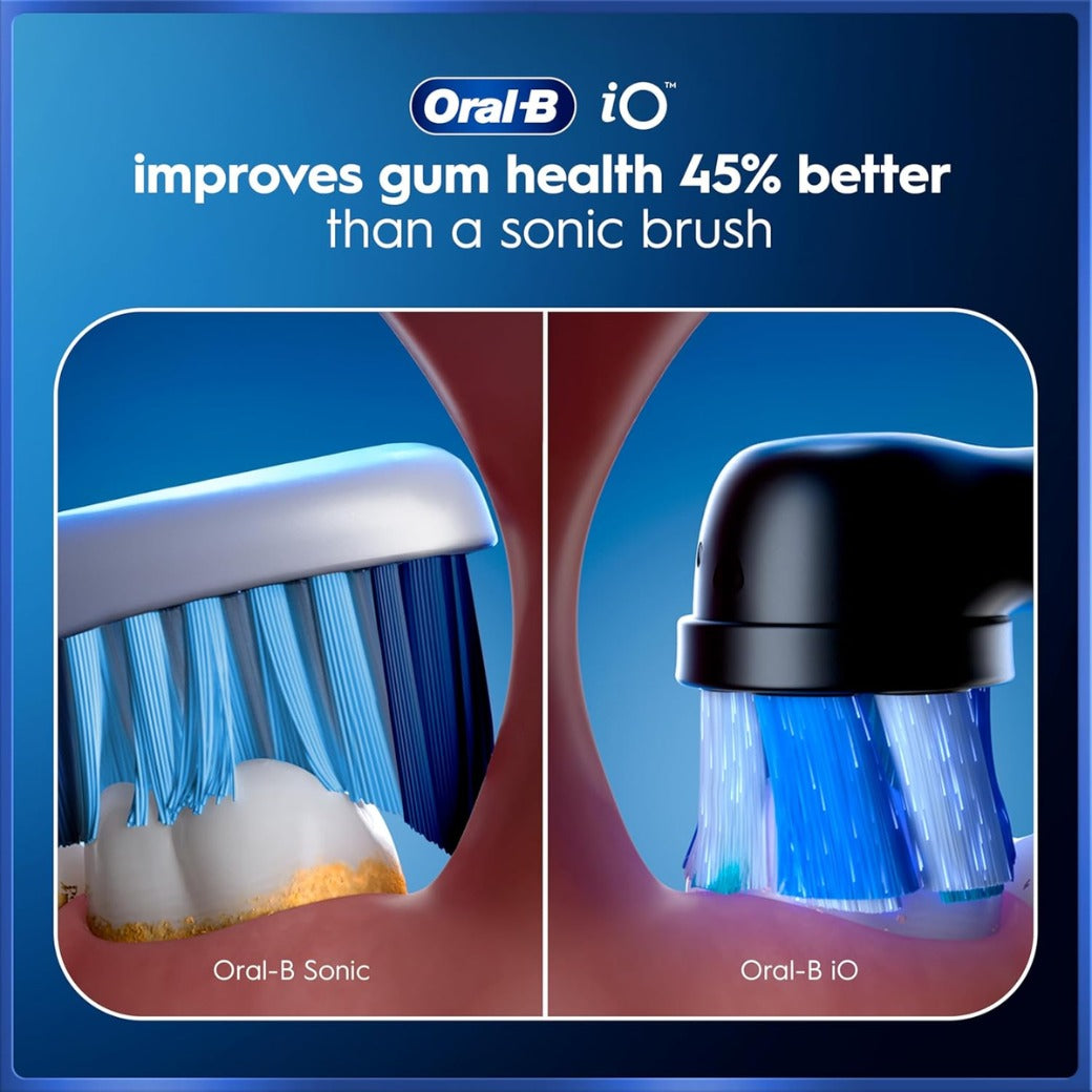 Oral-B iO2 Electric Toothbrush, 1 Gentle Care Toothbrush Head, 1 Travel Case, 1 Travel Refill Holder, Oral B Toothbrush Adults (Night Black), Designed by Braun, 2 Pin Plug