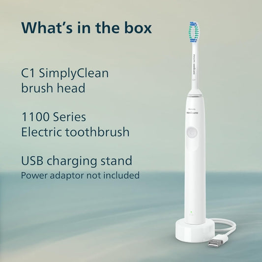 Philips Sonicare 1100 Power Toothbrush, Rechargeable Electric Toothbrush, White Grey HX3641/02