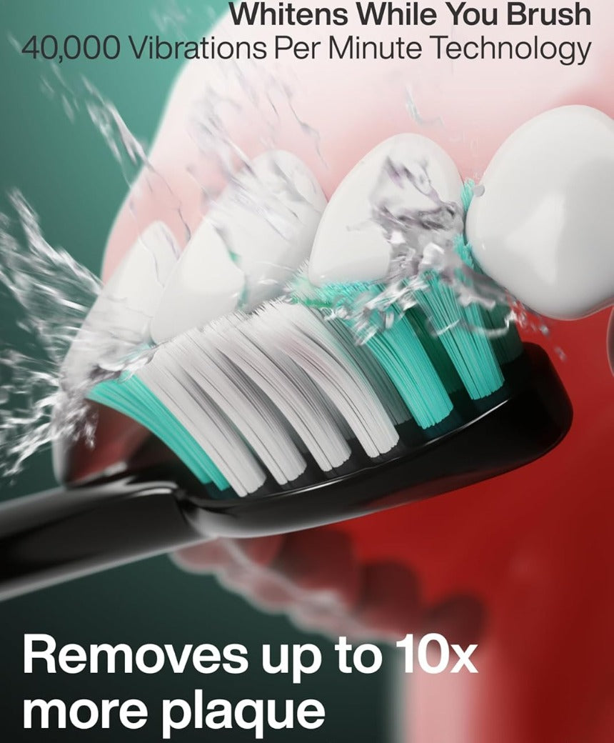 Aquasonic Black Series Ultra Whitening Toothbrush – ADA Accepted Electric Toothbrush- 8 Brush Heads & Travel Case – 40,000 VPM Electric Motor & Wireless Charging - 4 Modes w Smart Timer