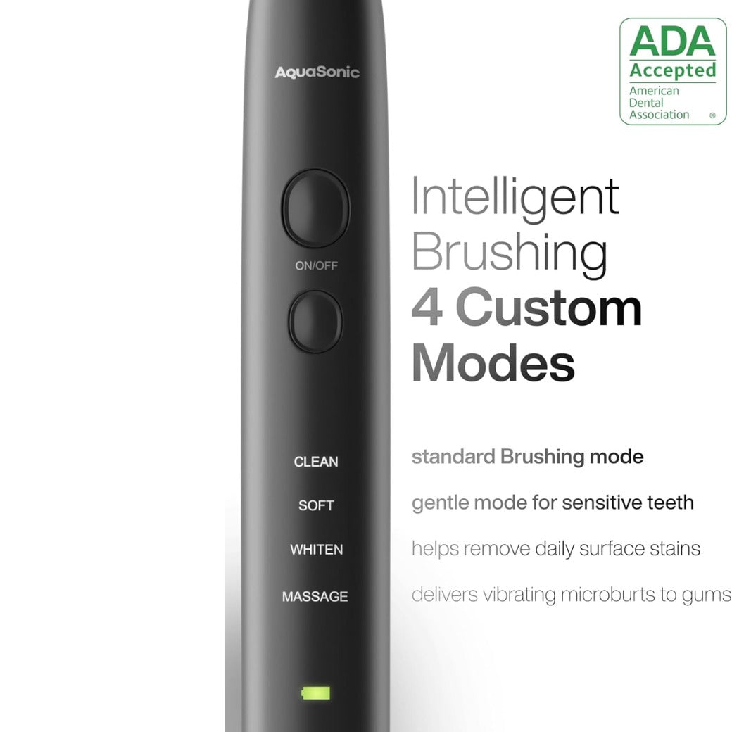Aquasonic Black Series Ultra Whitening Toothbrush – ADA Accepted Electric Toothbrush- 8 Brush Heads & Travel Case – 40,000 VPM Electric Motor & Wireless Charging - 4 Modes w Smart Timer