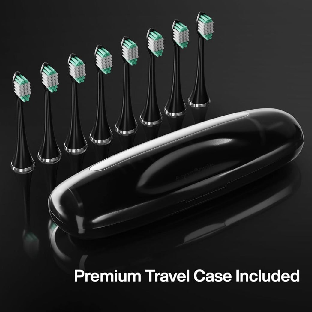 Aquasonic Black Series Ultra Whitening Toothbrush – ADA Accepted Electric Toothbrush- 8 Brush Heads & Travel Case – 40,000 VPM Electric Motor & Wireless Charging - 4 Modes w Smart Timer