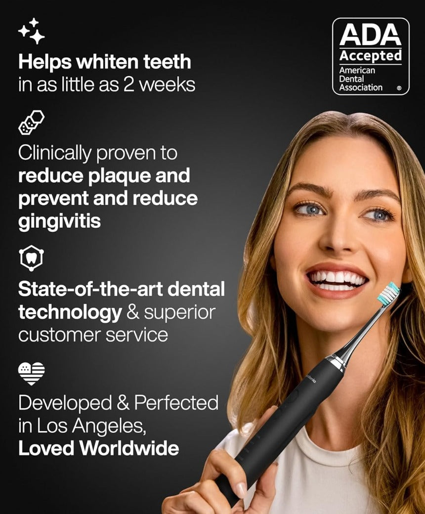 Aquasonic Black Series Ultra Whitening Toothbrush – ADA Accepted Electric Toothbrush- 8 Brush Heads & Travel Case – 40,000 VPM Electric Motor & Wireless Charging - 4 Modes w Smart Timer