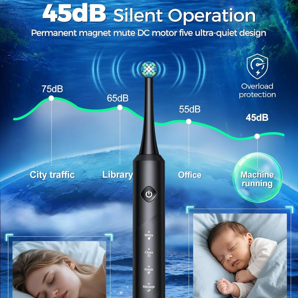 Rotating Electric Toothbrush for Adults, 8 Brush Heads & Fast Charging, 60-Day Long-Lasting Battery, 4 Modes, IPX7 Waterproof, 2-Minute Smart Timer for Professional Clean (Black)