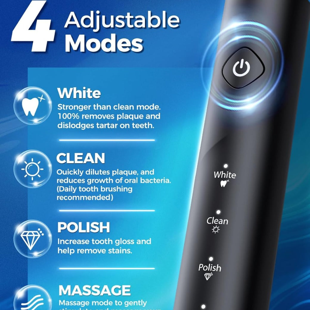 Rotating Electric Toothbrush for Adults, 8 Brush Heads & Fast Charging, 60-Day Long-Lasting Battery, 4 Modes, IPX7 Waterproof, 2-Minute Smart Timer for Professional Clean (Black)