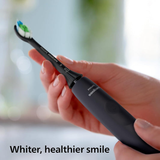 Philips Sonicare 4100 Electric Toothbrush for Adults with 1 x Philips W2 Optimal White Sonic Brush Head in Black, Slim Travel Case and USB Charger