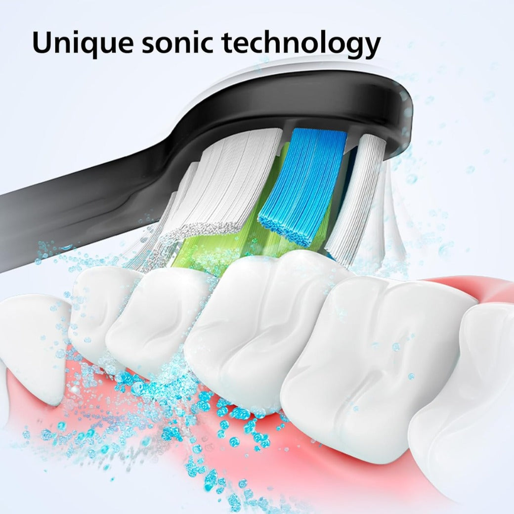 Philips Sonicare 4100 Electric Toothbrush for Adults with 1 x Philips W2 Optimal White Sonic Brush Head in Black, Slim Travel Case and USB Charger