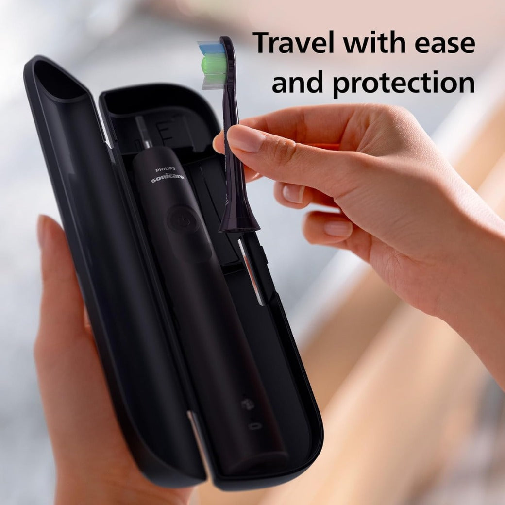 Philips Sonicare 4100 Electric Toothbrush for Adults with 1 x Philips W2 Optimal White Sonic Brush Head in Black, Slim Travel Case and USB Charger