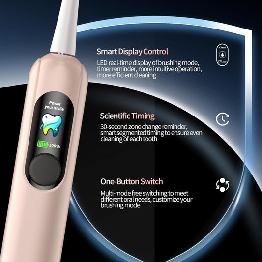 Sonic Electric Toothbrush with LED Smart Display, Rechargeable Toothbrush with 6 Brush Heads, 4 Modes, 38400 VPM Deep Cleaning, 45-Day Battery, IPX7 Waterproof, 2-Min Timer for Home Travel